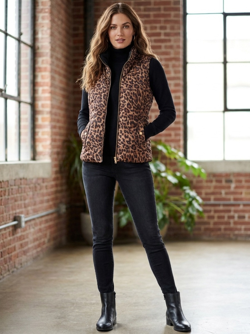 Talbots Leopard Print Puffer Vest - Brown